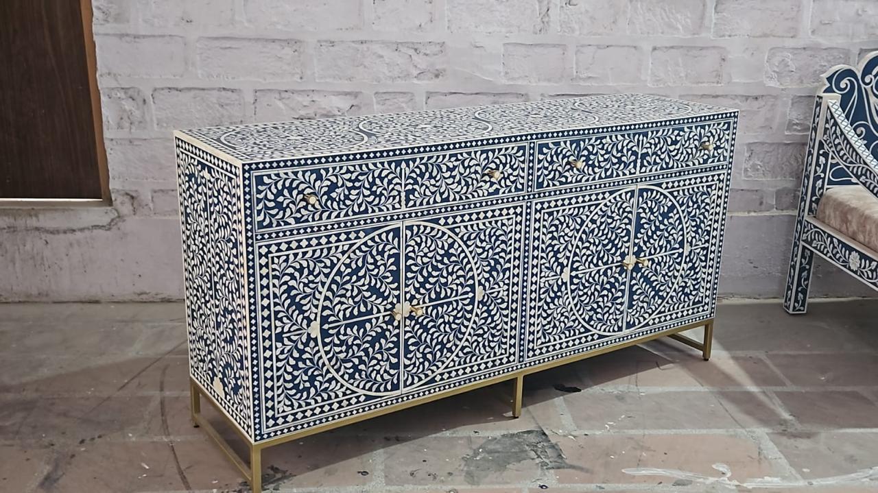 Bone Inlay Buffet Navy, Bone Inlay Dresser, Bone Inlay Sideboard, Bone ...