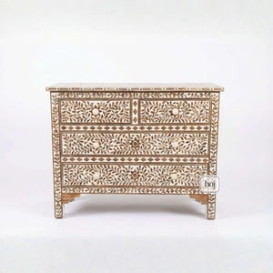 Wood Inlay Chest of Drawers, Wood Inlay Dresser, Wood Inlay Cabinet, Wood Inlay Furniture flower,