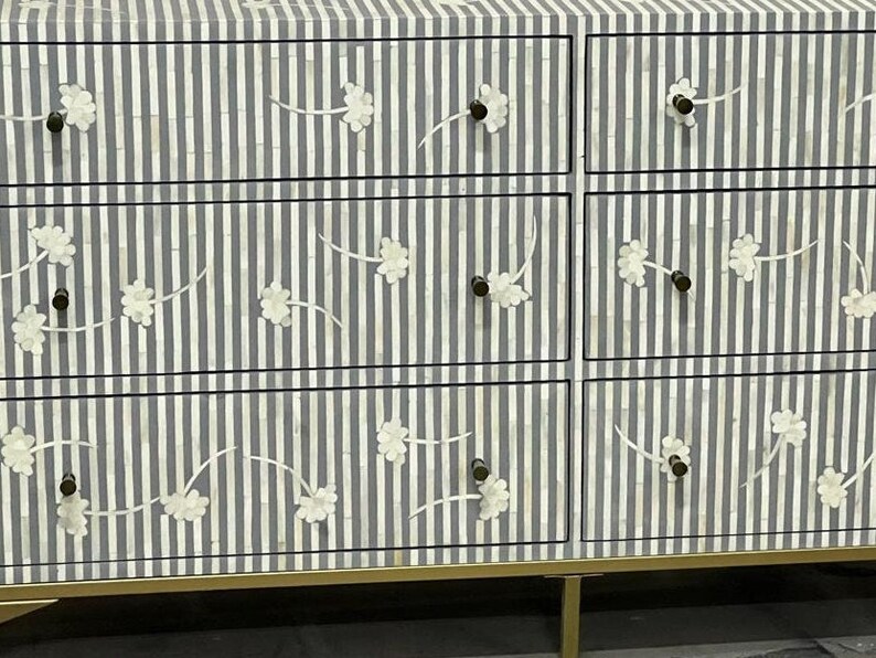 Gray Bone Inlay Chest of Drawers, Bone Inlay Dresser, Bone Inlay ...