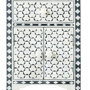 Beautiful Handmade Bone Inlay Bedside Table, Bone Inlay Nightstand, Bone Inlay Sidetable, Handmade Bone Inlay Furniture