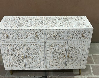 Mother of Pearl Inlay Buffet White, MOP Inlay Dresser, Mother of Pearl Inlay Sideboard, Mother of Pearl Inlay Furniture