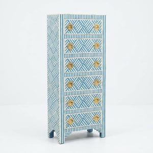 骨象嵌チェスト、骨象嵌ドレッサー、骨象嵌トールボーイドレッサー（ブルー）、骨象嵌家具