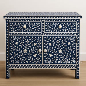 Bone Inlay Cabinet with Two Drawers and a cabinet, Bone Inlay Dresser, Bone Inlay Sideboard, Bone Inlay Furniture, Bone Inlay Buffet Navy