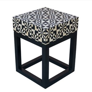 Bone Inlay Side Table, Bone Inlay Nightstand, Bone Inlay Table, Bone Inlay Furniture