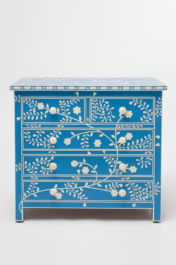 Blue Bone Inlay Chest of Drawer, Bone Inlay Dresser, Bone Inlay Sideboard, Bone Inlay Furniture Blue Bone Inlay Chest of Drawer, Bone Inlay Dresser, Bone Inlay Sideboard, Bone Inlay Furniture