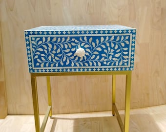 Duty Tariff Included, Handmade Bone Inlay Nightstand, Bone Inlay Side Table, Bone Inlay Table