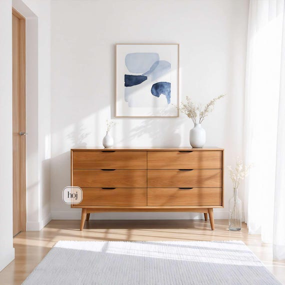 Midcentury Reclaimed Teakwood Dresser, 6 Drawer Solid Teak Storage Cabinet, Minimalist Chest of Drawers in Natural Teak, Scandinavian Storag