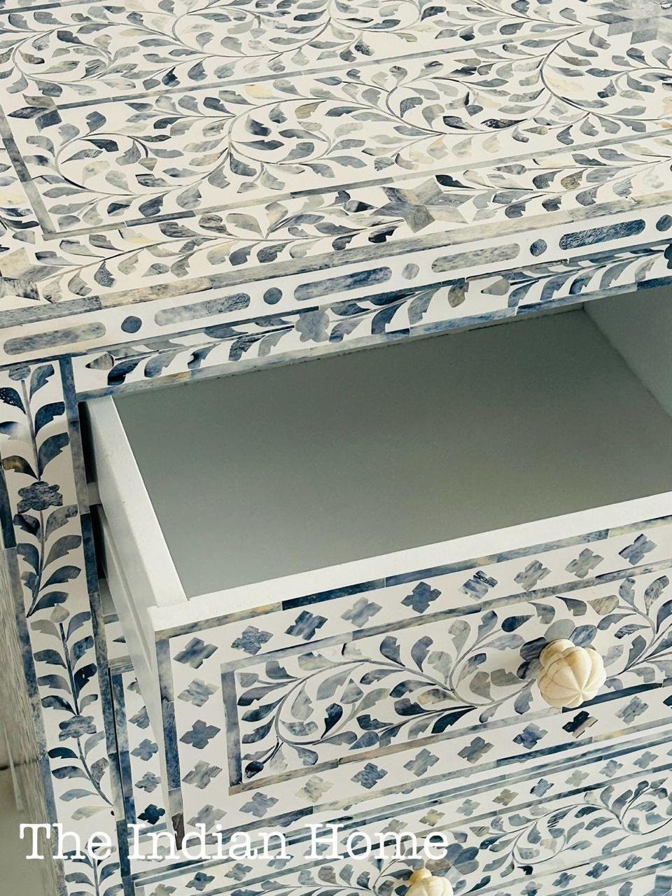 Blue Dyed Bone Inlay Chest of Drawers, Bone Inlay Four Drawer Dresser ...