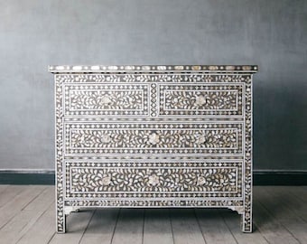 Mother of Pearl Inlay Chest of Drawer, MOP Inlay Dresser, Inlay Sideboard, Mother of Pearl Inlay Furniture