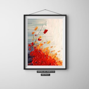 Colorful Abstract Impasto Brushstroke, Floral Artwork Blooming in Vibrant Red and Orange Petals