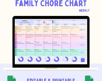 FAMILY Chore Chart | Personalized, Printable & Editable Weekly Family Calendar Checklist | Google Sheets Template