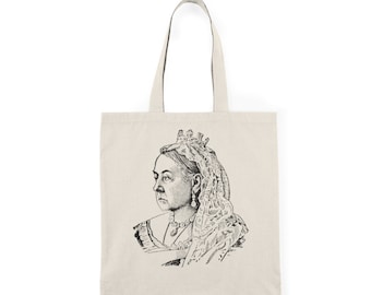 NATUURLIJKE TOTE BAG, London Tote Bag, Queen Tote Bag, London Queen Victoria Art Tote Bag, boodschappentas, Tote Bag met riem, herbruikbare tassen