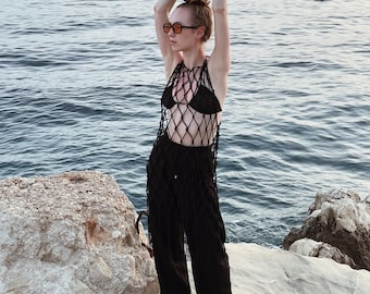Macrame Fishnet Beach Event Dress: Cotton Rave Festival Outfit, Mesh Dress  - Etsy