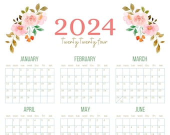 Wildflowers Roses 2024 annual wall calendar - Year at a Glance 11" x 17"