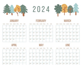 Bäume und Fluss 2024 Wandkalender - Das Jahr auf einen Blick 28 x 45 cm