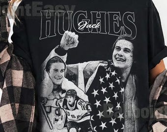 Retro Jack Hughes USA Hockey T-Shirt, 90's Patriotic Fan Tee