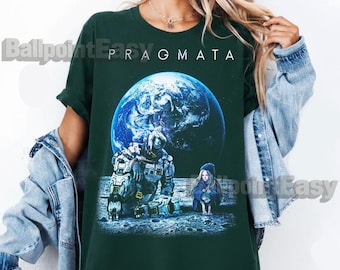 Retro 90's Pragmata T-Shirt, Sci Fi Graphic Tee Astronaut Girl Moon Shirt, Gift For Man And Women Unisex T-Shirt