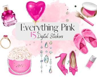 Pink Stickers, digital Girly Stickers, Fashion  girl clipart png, Glam Life Clipart Set,Pink Planner Clipart,Valentines PNG