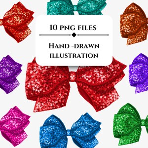 Red Sequin Christmas Bow Png Faux Sequin Bow PNG Bundle Clip Art for Crafting and Shirt Sublimation Coquette Christmas png Glitter bow