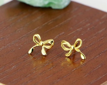 18k Gold Bow Earrings,Knot Earrings,Bow Stud Earrings,Ribbon Earrings,Sterling Silver Tiny Earrings,Cute Earrings,Minimalist Earrings