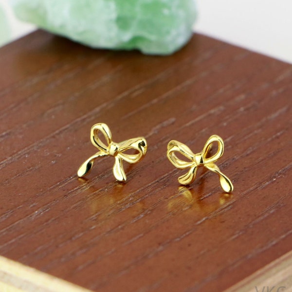 18k Gold Bow Earrings,Knot Earrings,Bow Stud Earrings,Ribbon Earrings,Sterling Silver Tiny Earrings,Cute Earrings,Minimalist Earrings