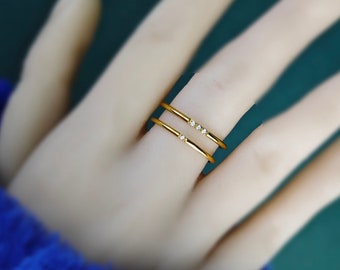 Ultra Thin Waterproof 18K Gold Diamond Ring,NonTarnish Gold CZ Stone Minimalist Ring,Stacking Ring,Gold Ring,Dainty Stacking Ring,Gifts