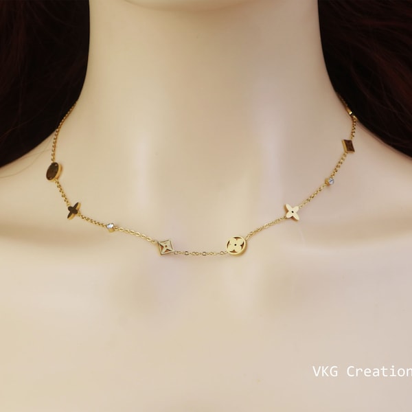 Collier de trèfle d’or non terni avec diamant CZ, collier de fleurs de trèfle et ensemble de bracelets, bracelet de trèfle d’or, acier inoxydable imperméable à l’eau