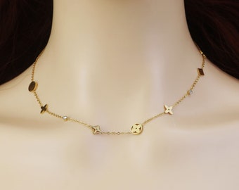 Collier de trèfle d’or non terni avec diamant CZ, collier de fleurs de trèfle et ensemble de bracelets, bracelet de trèfle d’or, acier inoxydable imperméable à l’eau