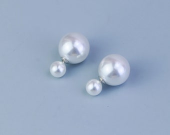 Sterling Silver Double pearl earring,Front Back Simple Pearl Earrings,Wedding Earrings,Bridal Earrings,Bridesmaid Gifts,Gift for Her