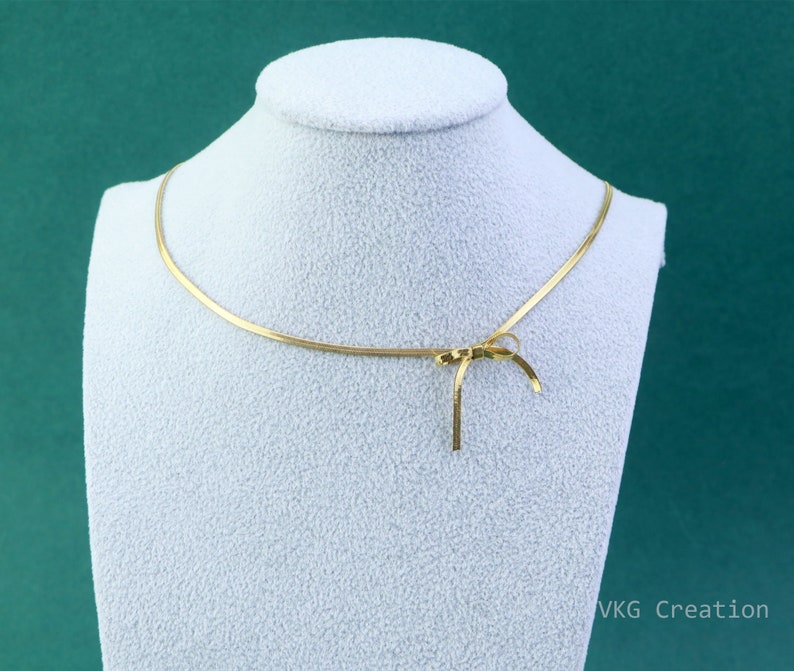 2 mm Non Tarnish Gold Silver Bow Choker Necklace,Snake Chain Necklace,Silver Bow Choker,Bow Knot Earrings Necklace Set,Waterproof Jewelry image 3