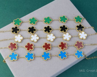 Waterproof Gold 5 Petal  Clover Bracelet, Double Side Mother of Pearl Clover Flower Bracelet,316L Stainless steel Jewelry,Anti Tarnish,15mm