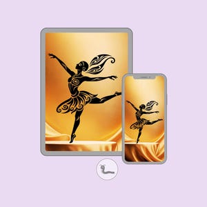 Fondo de pantalla de bailarina para teléfono y tableta: Movimiento en espiral, Ritmo dorado, Energía sagrada (Descarga digital)