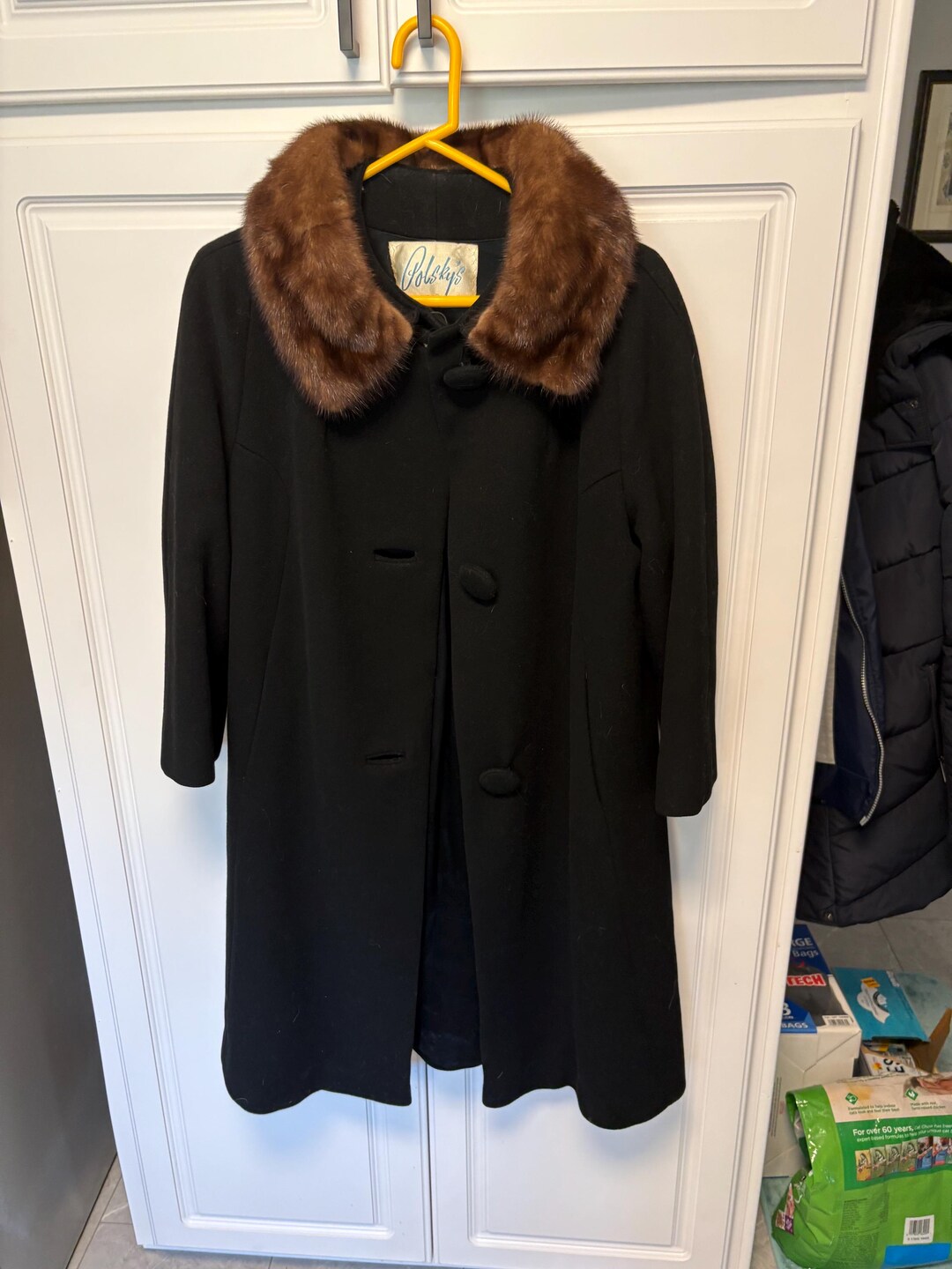 Large Vintage Women’s Forstmann Genuine Fur and Black Wool Large Button ...