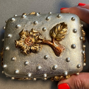 Silver and gold floral ceramic trinket box