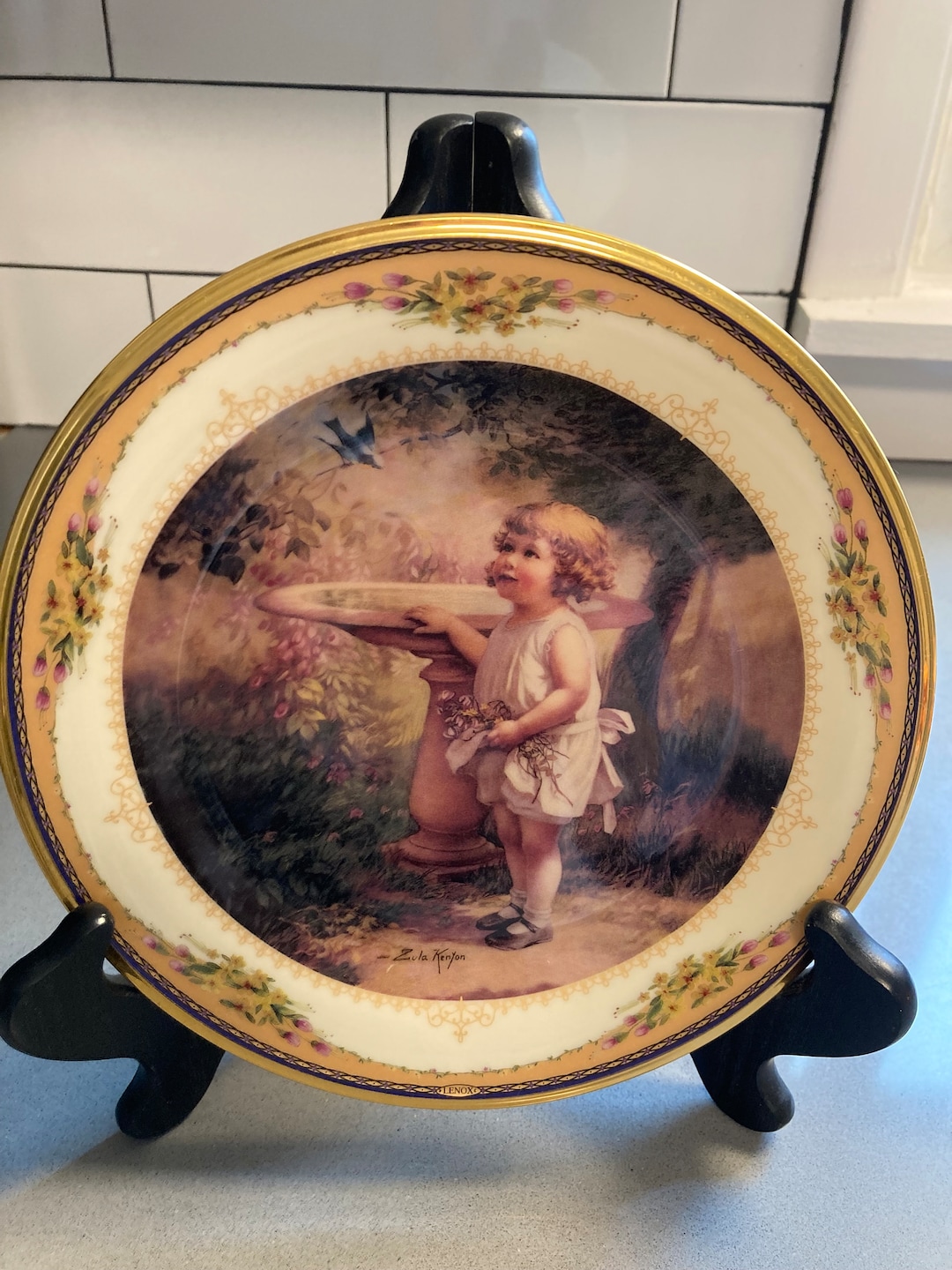Lenox Collector Plate, Antique Girl, Bird Bath and Blue Jay Etsy