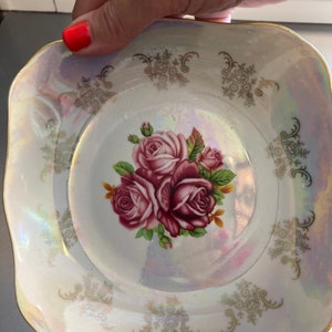 Gold Coast iridescent rounded rosé decorative bowl, gold rim