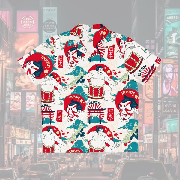 Japanese Sumo Hawaiian Shirt - Retro Style, Japan, Sumo, Sumo wrestler, Tori Gate, Samurai, Ninja, Anime