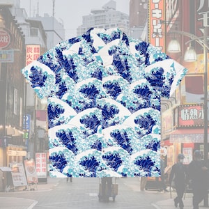 Japanese Wave and AK47&#39;s Hawaiian Shirt, Kanagawa Wave, Retro Japanese Style, Great Wave, 2nd Amendment, Hawaiian Shirt, ukiyo-e
