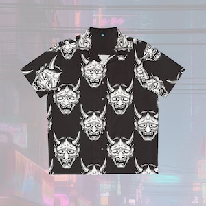 Japanese Hannya Mask Men&#39;s Hawaiian Style Shirt, Japan, Japanese, Hawaiian Shirt, Hannya Mask
