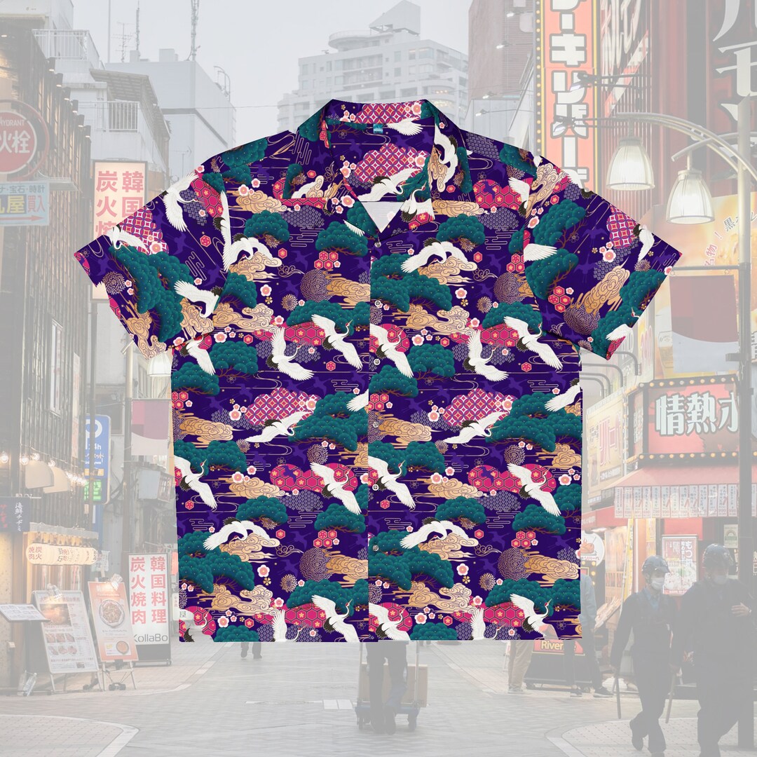 Retro Crane Blue Hawaiian Shirt main image 0
