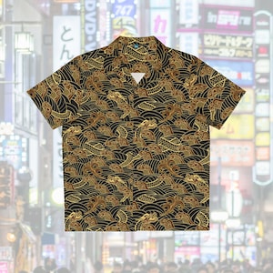 Dragons and Waves Hawaiian Shirt - Retro Japanese Style, Dragon, Japanese, Wave, ukiyo-e, Japan, Kanagawa, Great Wave