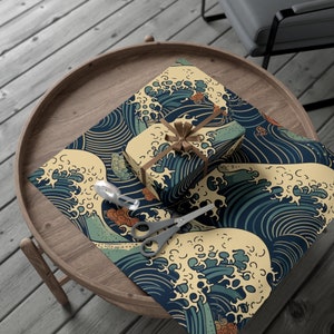 Kanagawa Great Wave Gift Wrap Papers, Japanese, Japan Gift Wrap, Great Wave, Ukiyo-e, Woodblock Print, Gift Wrap, Birthday, Christmas image 1