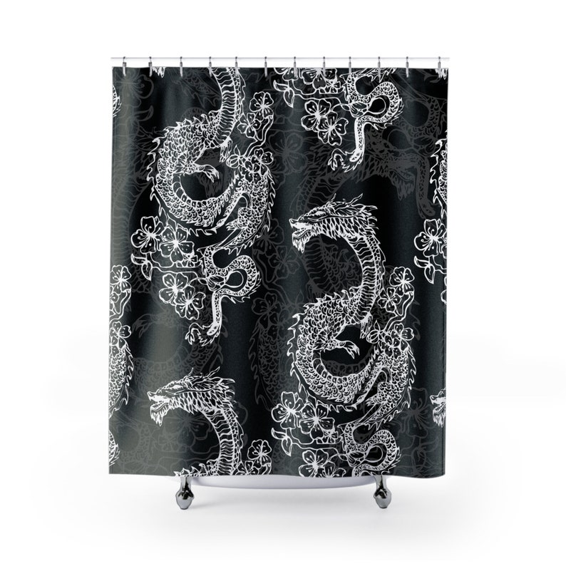 Black and White Japanese Dragon Shower Curtains, Dragon, Japan