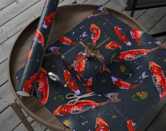 Japanese Style Wrapping Paper, Watercolor Koi Fish Pattern, Stylish Japanese Gift Wrap for Birthdays, Weddings & Holidays