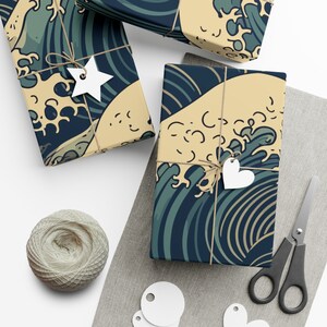 Kanagawa Great Wave Gift Wrap Papers, Japanese, Japan Gift Wrap, Great Wave, Ukiyo-e, Woodblock Print, Gift Wrap, Birthday, Christmas image 3
