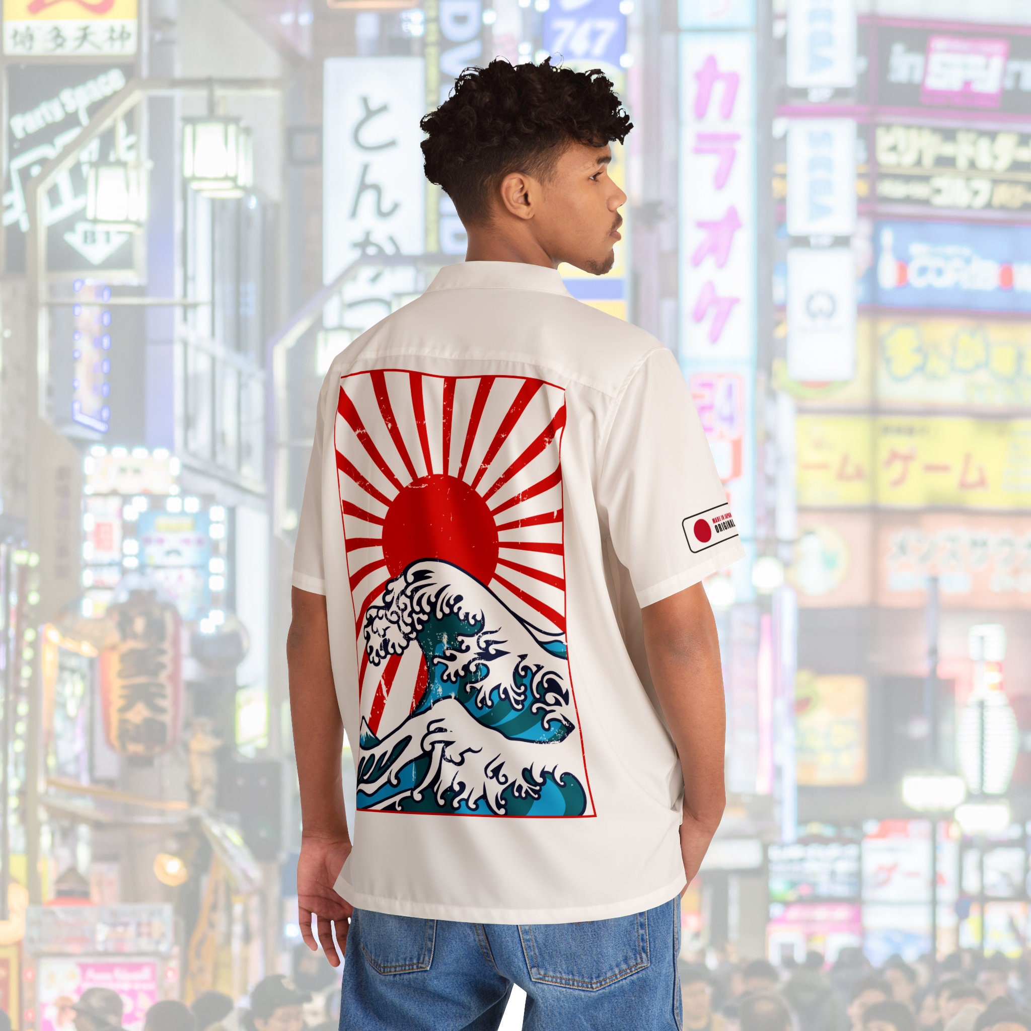 Rising Sun Hawaiian Shirt Retro Japanese Style, Rising Sun, Wave ...