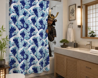 Kanagawa Wave Pattern Shower Curtains, Japan, Japanese, Great Wave, Shower Curtains, Japan Shower Curtain, Bathroom, ukiyo-e