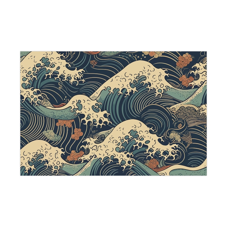Kanagawa Great Wave Gift Wrap Papers, Japanese, Japan Gift Wrap, Great Wave, Ukiyo-e, Woodblock Print, Gift Wrap, Birthday, Christmas image 2