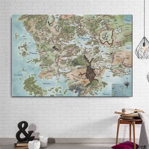 Art mural, carte sur toile, donjons et dragons, affiche de donjons et de dragons, carte des royaumes oubliés, affiche de carte de Fearun, affiche de carte, oeuvre d'art déco de salle de jeux