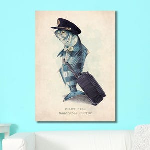 The Pilot Fish Ready to Hang Canvas,Vintage Fishing Poster Wall Art Decor, Gift For Dad, Man, Fisherman Fishing lover gift Fishing Poster